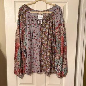Easel Multicolor Floral Patchwork Blouse